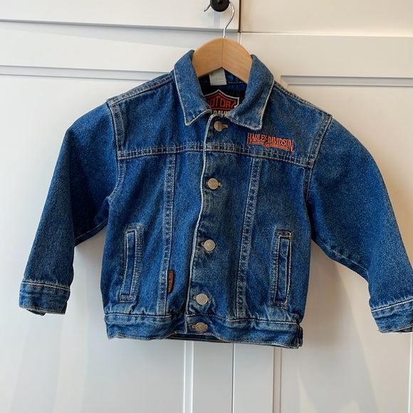 Harley Davidson, Vintage Eagle embroidered kids denim jacket, Size 4 - Picture 3 of 9